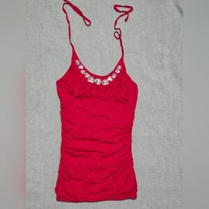 Bebe Y2K Elegant Red Women's Top with Embellishments